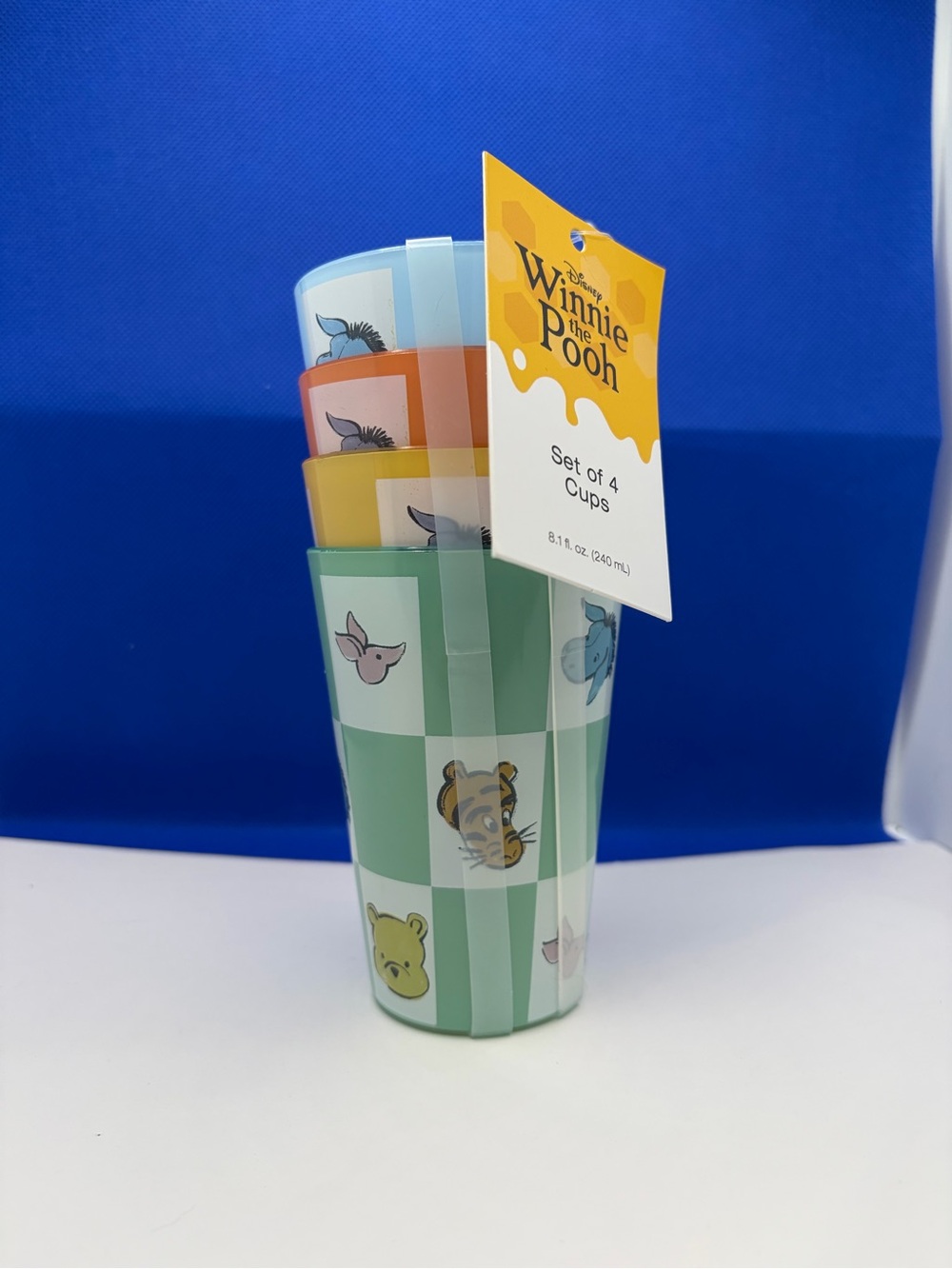 Disney Winnie the Pooh Set of 4 Colorful Cups - Green Pattern